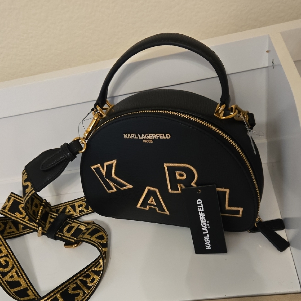 Karl Lagerfeld Black Crossbody Bag with Gold Accents Nwt